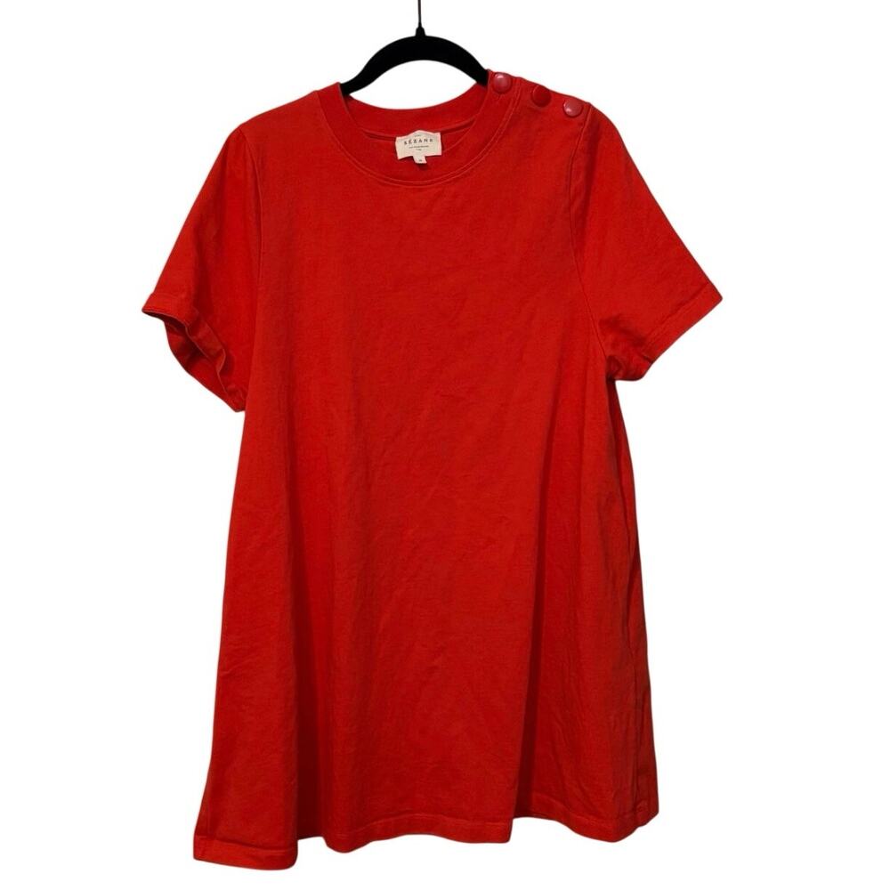 Red Short Sleeve Mini Dress with Shoulder Buttons